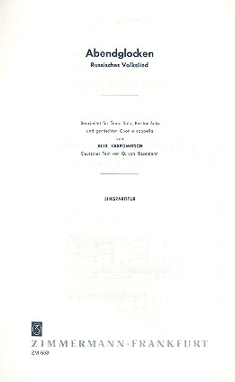 Abendglocken&nbsp;&nbsp;für gem Tenor-Solo, Bariton-Solo und gem Chor a cappella&nbsp;&nbsp;Partitur