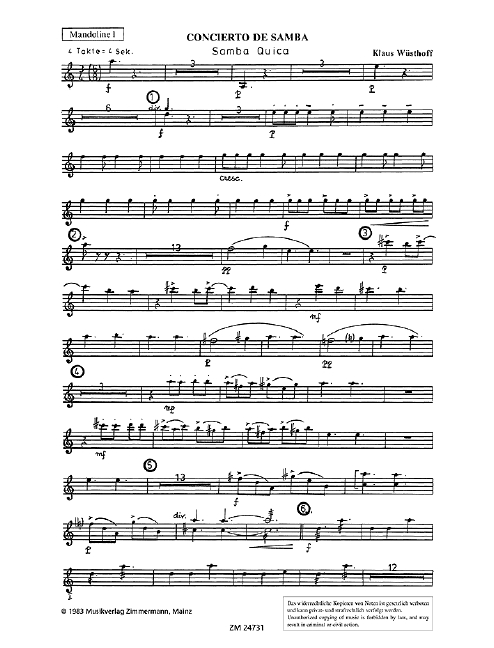 Wüsthoff, K., Concierto de Samba&nbsp;&nbsp;für 3 Gitarren und Zupforchester&nbsp;&nbsp;Mandoline 1