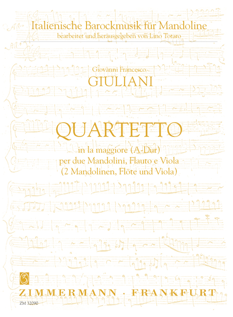 Quartett A-Dur für 2 Mandolinen, Flöte  und Viola  Partitur und Stimmen