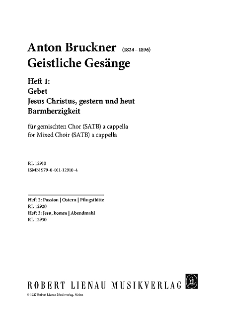 Bruckner, A., Geistliche Gesänge Heft 1  für gemischten Chor  Chorpartitur