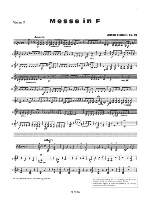 Diabelli, A., Messe in F op. 49  für Chor und Orchester  Violine 2