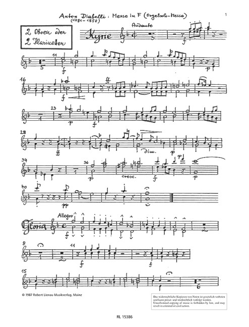 Diabelli, A., Messe in F op. 49  für Chor und Orchester  Oboen I/II