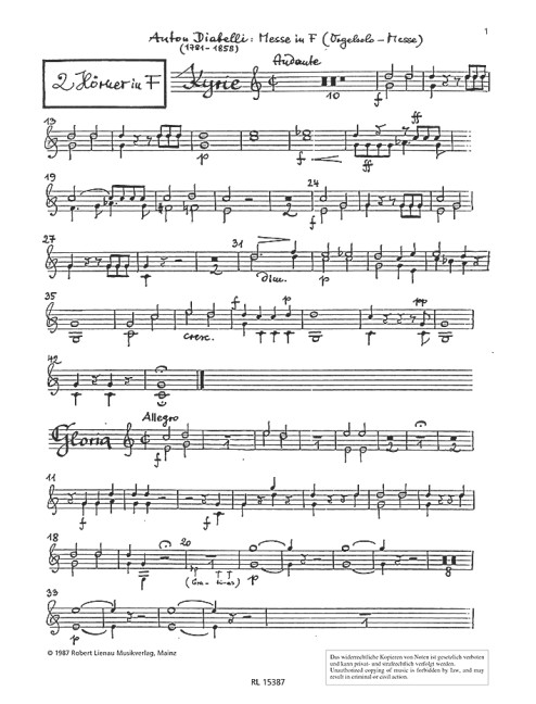 Diabelli, A., Messe in F op. 49  für Chor und Orchester  Hörner I/II