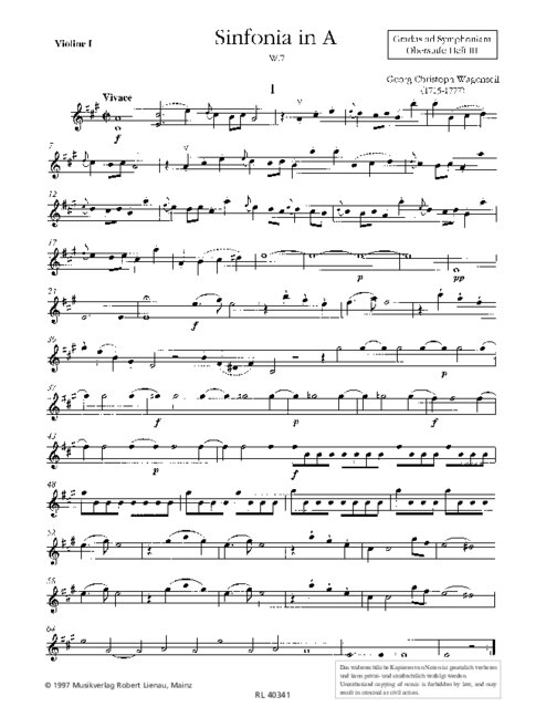 Wagenseil, Sinfonia in A&nbsp;&nbsp;für Streichorchester und Bc&nbsp;&nbsp;Violine 1