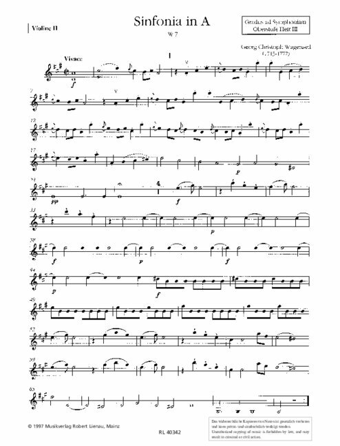 Wagenseil, Sinfonia in A&nbsp;&nbsp;für Streichorchester und Bc&nbsp;&nbsp;Violine 2