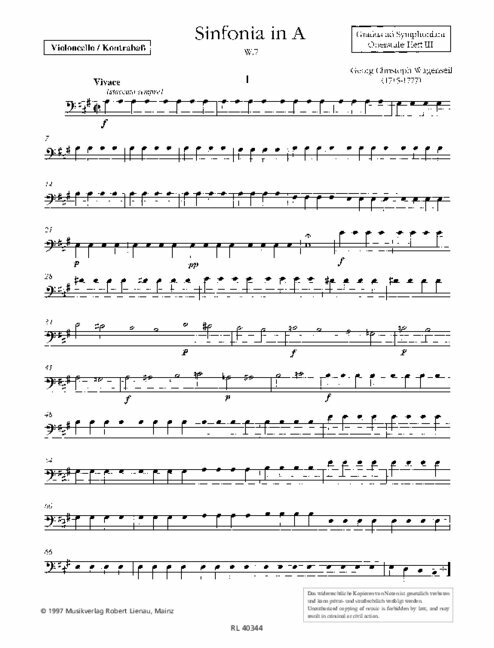 Wagenseil, Sinfonia in A&nbsp;&nbsp;für Streichorchester und Bc&nbsp;&nbsp;Cello/Bass