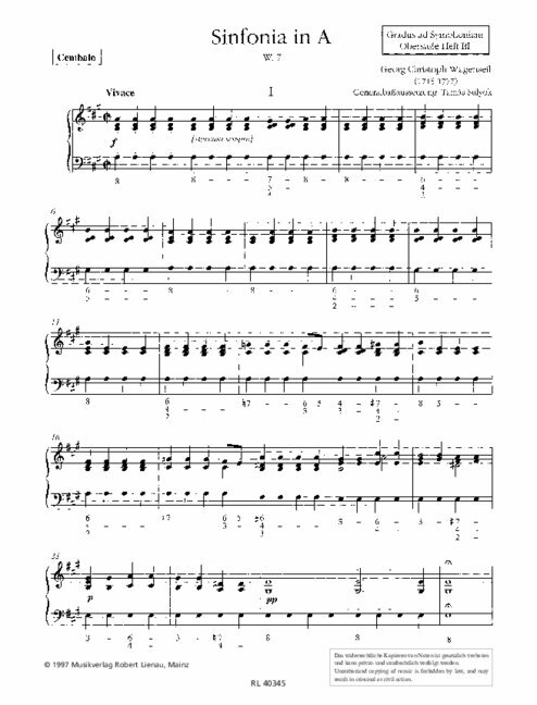 Wagenseil, Sinfonia in A&nbsp;&nbsp;für Streichorchester und Bc&nbsp;&nbsp;Cembalo