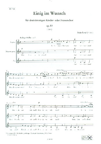 Einig im Wunsch op.83  für Kinderchor (Frauenchor) a cappella  Partitur