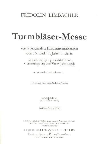 Turmbläser-Messe  für gem Chor, Gemeinde und Bläser (Orgel)  Chorpartitur mit Gemeindestimme