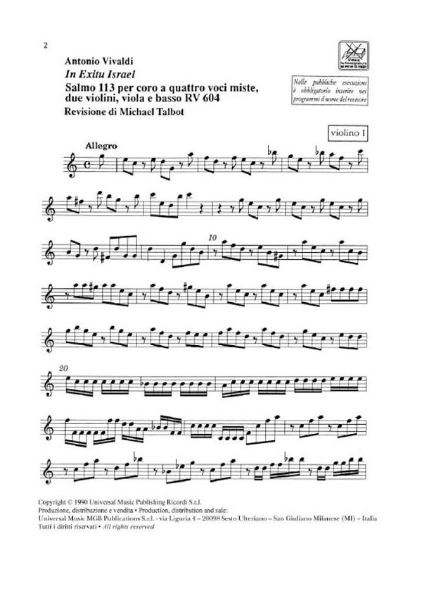 In exitu Israel RV604 für gem Chor&nbsp;&nbsp;und Streicher&nbsp;&nbsp;Streicherstimmen (3-3-2-2)