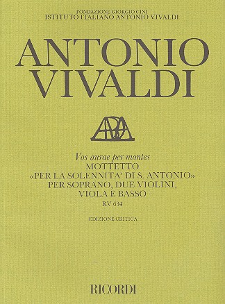 Vos aurae per montes RV634 für&nbsp;&nbsp;Sopran, 2 Violinen, Viola und Bc&nbsp;&nbsp;Partitur