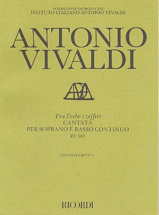 Tra l'erbe i zeffiri RV669 per soprano&nbsp;&nbsp;e Bc&nbsp;&nbsp;partitura i parte
