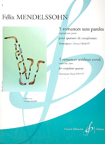 5 Romances sans paroles&nbsp;&nbsp;pour 4 saxophones (SATBar)&nbsp;&nbsp;partition et parties