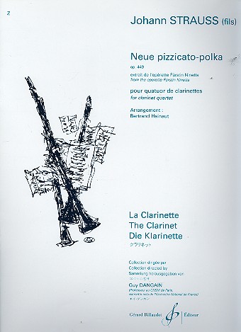 Neue Pizzicato-Polka op.449 pour&nbsp;&nbsp;4 clarinettes (BBBBass)&nbsp;&nbsp;partition et parties