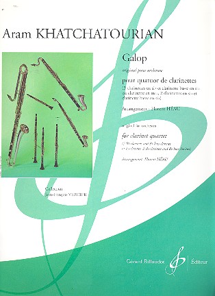 Galop pour orchestre pour 4 clarinettes&nbsp;&nbsp;(clar en mib, clar en sib, 2 clar basses en sib ou&nbsp;&nbsp;3 clar en sib et clar basse sib), partiton et parties