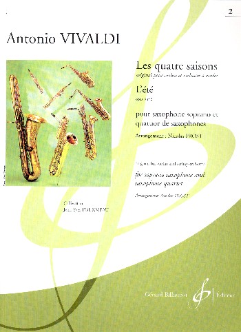 Concerto op.8,2 pour violon et orchestre&nbsp;&nbsp;pour saxophone soprano et 4 saxophones (SATBar)&nbsp;&nbsp;partition et parties