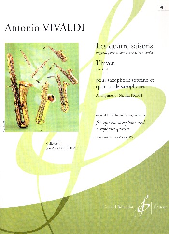 Concerto op.8,4 pour violon et orchestre&nbsp;&nbsp;pour saxophone soprano et 4 saxophones (SATBar)&nbsp;&nbsp;partition et parties