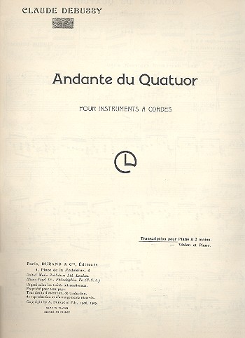 Andante du quatuor pour instruments  à cordes pour piano  
