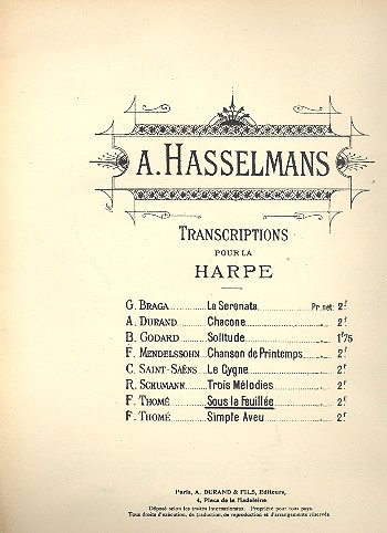 Sous la feuillée pour harpe&nbsp;&nbsp;&nbsp;&nbsp;