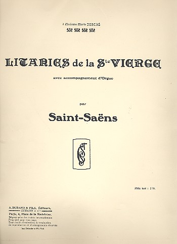 Litanies de la Sainte vierge pour vhant&nbsp;&nbsp;et orgue&nbsp;&nbsp;