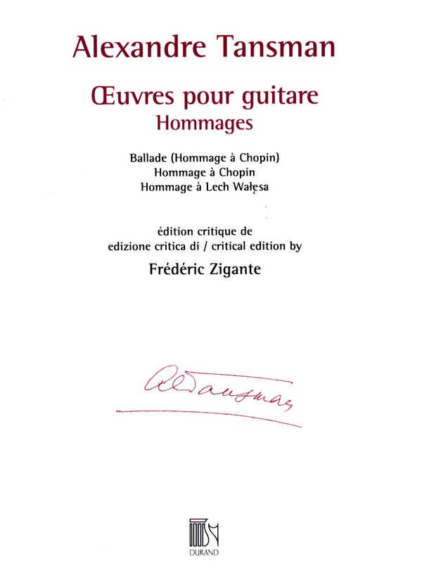 Oeuvre pour guitare - Hommages&nbsp;&nbsp;pour guitare&nbsp;&nbsp;