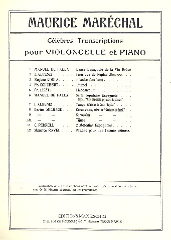 Tijuca&nbsp;&nbsp;pour violoncelle et piano&nbsp;&nbsp;