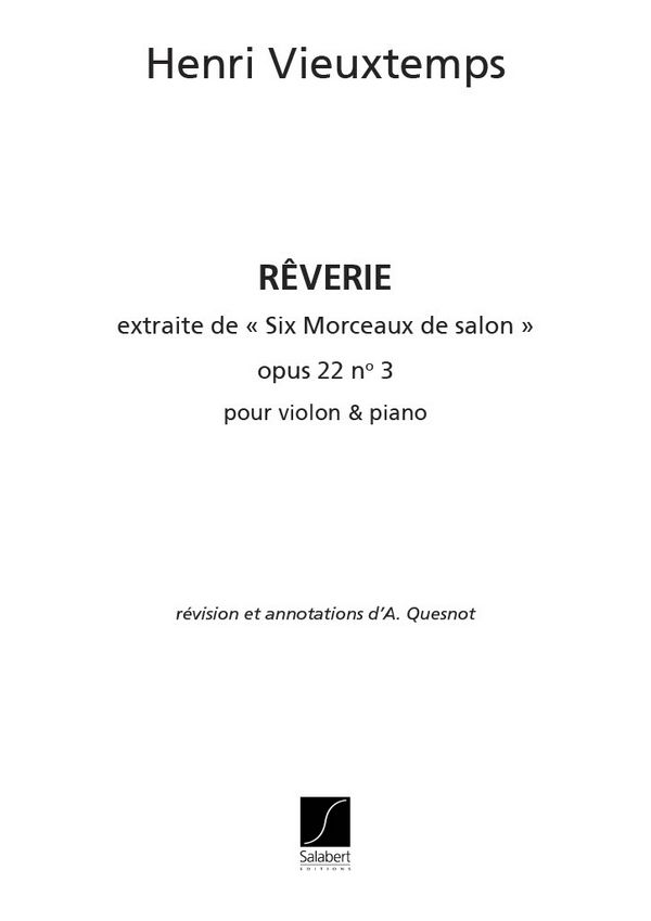 Reverie op.22,3&nbsp;&nbsp;pour violon et piano&nbsp;&nbsp;