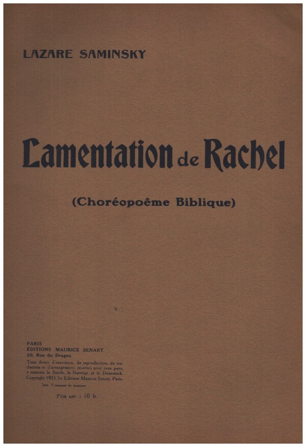 Lamentation de Rachel&nbsp;&nbsp;for violin and piano&nbsp;&nbsp;score