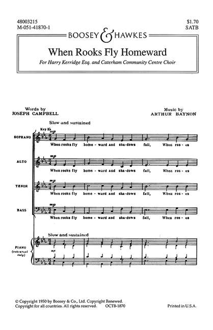 Baynon, Arthur: When rooks fly homeward&nbsp;&nbsp;für gemischter Chor (SATB) a cappella&nbsp;&nbsp;Chorpartitur