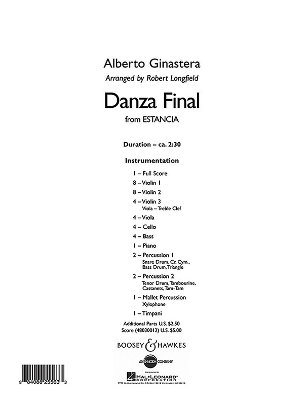 Danza Final  für Streichorchester und Schlagwerk  Partitur