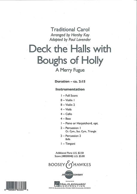 BHI77892 Deck the Halls with Boughs of Holly&nbsp;&nbsp;für Streichorchester&nbsp;&nbsp;Partitur
