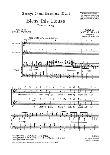 Bless this House Nr. 241&nbsp;&nbsp;für Frauenchor (SA) und Klavier&nbsp;&nbsp;Chorpartitur