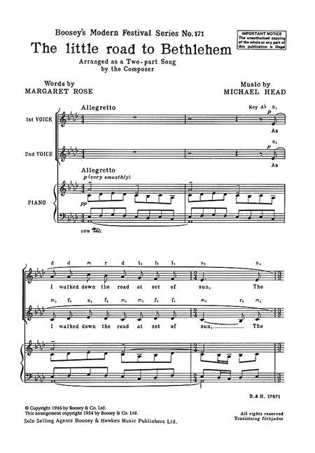 The little road to Bethlehem Nr. 171  für Frauenchor (SA) und Klavier  Chorpartitur