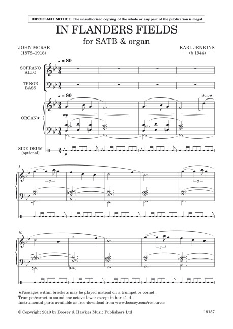 In Flanders Fields  für gemischter Chor (SATB) und Orgel  Chorpartitur