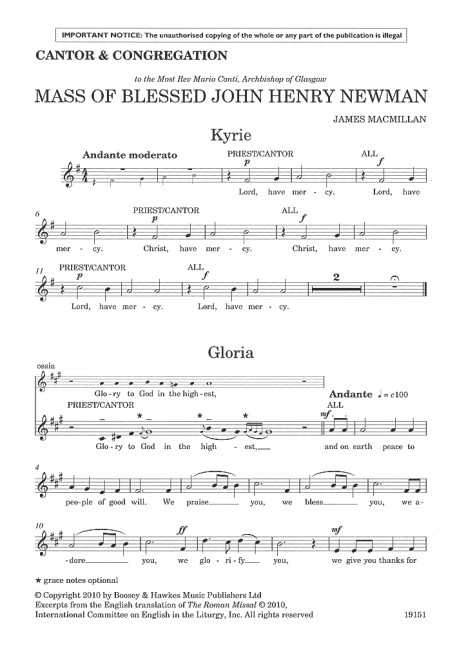 Mass of Blessed John Henry Newman&nbsp;&nbsp;für Kantor, Gemeinde (unisono) und Orgel mit gemischter Chor (SATB), B&nbsp;&nbsp;Chorstimme