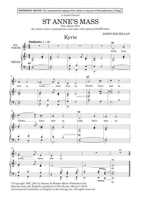 St. Anne's Mass&nbsp;&nbsp;for unison chorus and organ (mixed chorus ad lib)&nbsp;&nbsp;score