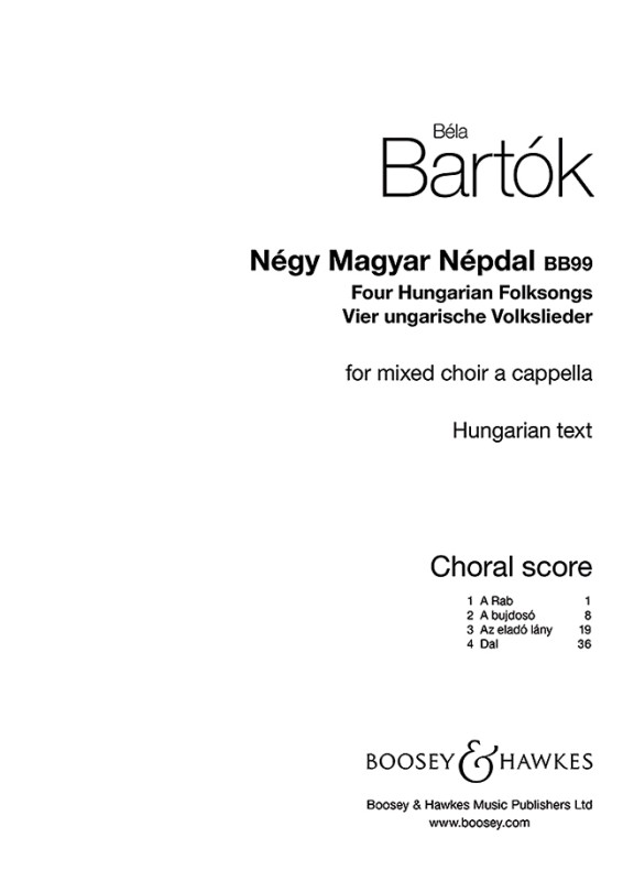 4 Hungarian Folksongs BB99&nbsp;&nbsp;for mixed chorus a cappella&nbsp;&nbsp;score (un)