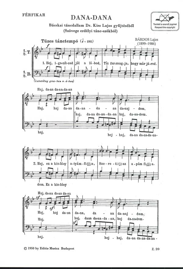 Lajos Bárdos&nbsp;&nbsp;Dana-dana&nbsp;&nbsp;Lower Voices