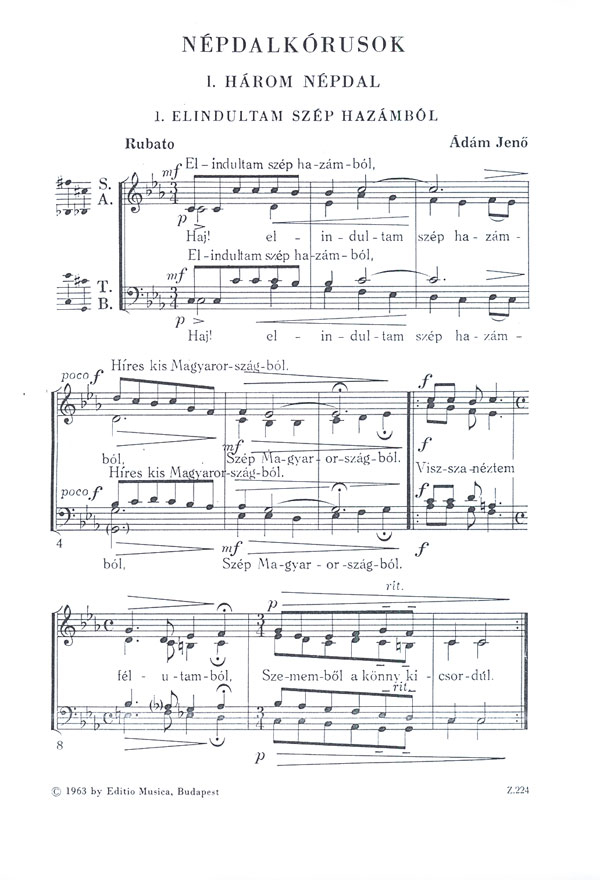 Ádám Jenö Folksong Choruses&nbsp;&nbsp;&nbsp;&nbsp;Mixed Voices