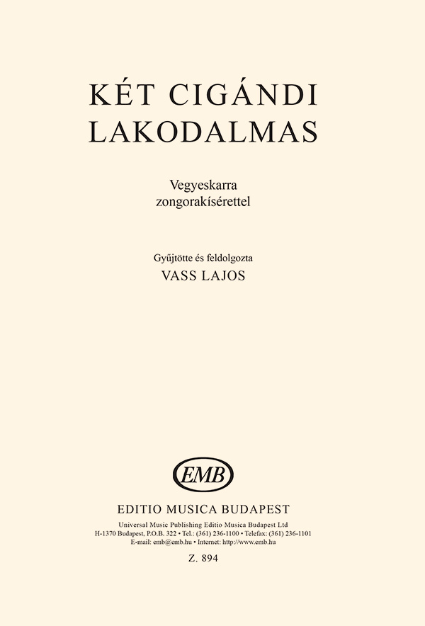 Két Cigándi Lakodalmas&nbsp;&nbsp;SATB and Piano&nbsp;&nbsp;