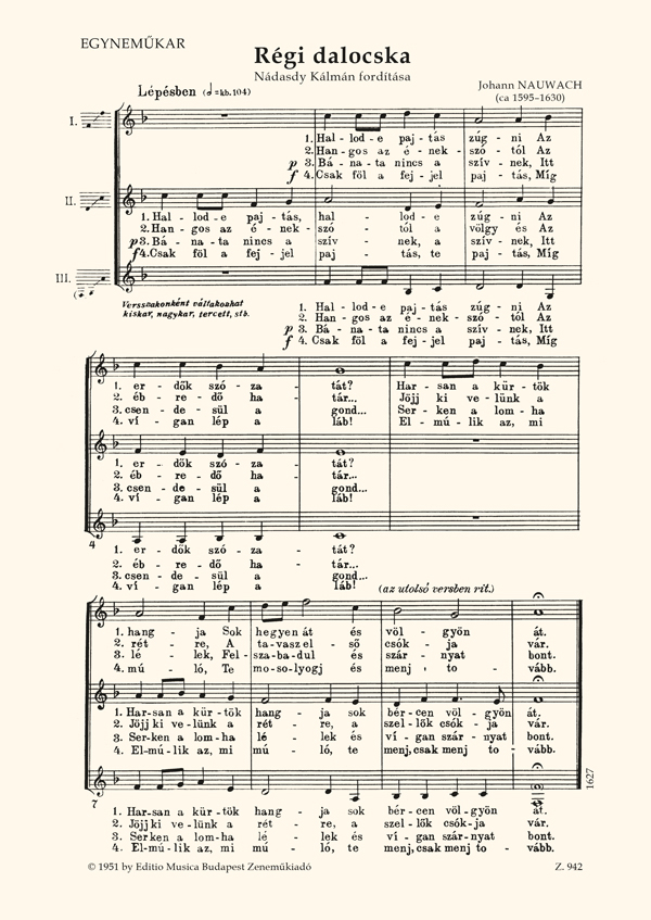 Gervaise, Claude, Neuwach, J. Táncdal, Régi dalocska&nbsp;&nbsp;(SATB, SMA)&nbsp;&nbsp;Upper Voices or Mixed Voices