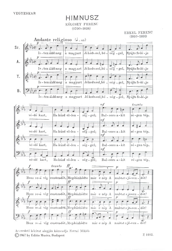 Erkel Ferenc Hungarian National Anthem&nbsp;&nbsp;&nbsp;&nbsp;Mixed Voices