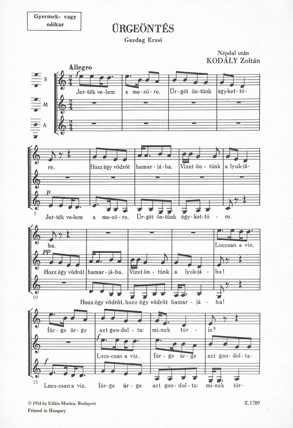 Kodály Zoltán Gopher-flooding&nbsp;&nbsp;&nbsp;&nbsp;Upper Voices