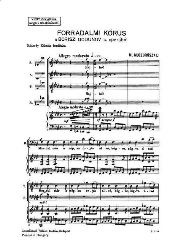 Mussorgsky, Modest Petrovich Forradalmi kórus&nbsp;&nbsp;&nbsp;&nbsp;Mixed Voices and Accompaniment