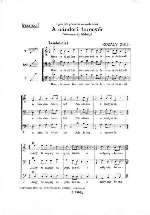 Kodály Zoltán The Watchman of Nándor&nbsp;&nbsp;&nbsp;&nbsp;Lower Voices