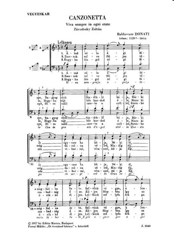 Donati, B. Canzonetta&nbsp;&nbsp;Viva sempre in ogni etate&nbsp;&nbsp;Mixed Voices