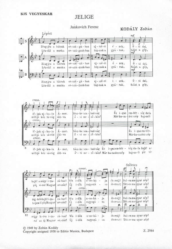 Kodály Zoltán Epigraph&nbsp;&nbsp;&nbsp;&nbsp;Mixed Voices