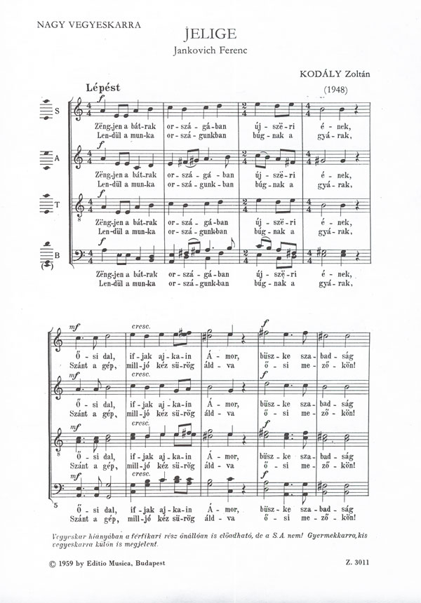 Kodály Zoltán Epigraph&nbsp;&nbsp;&nbsp;&nbsp;Mixed Voices