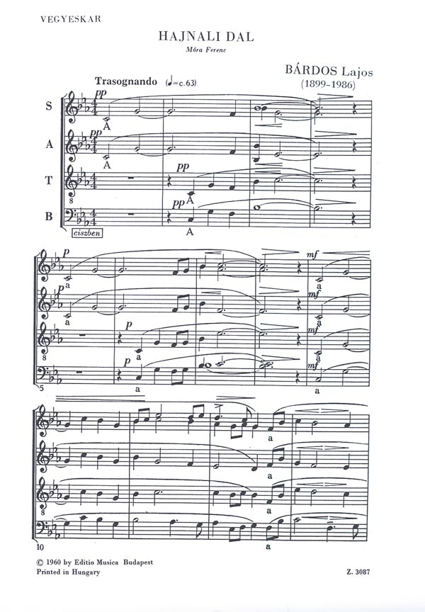 Bárdos Lajos Hajnali dal&nbsp;&nbsp;&nbsp;&nbsp;Mixed Voices
