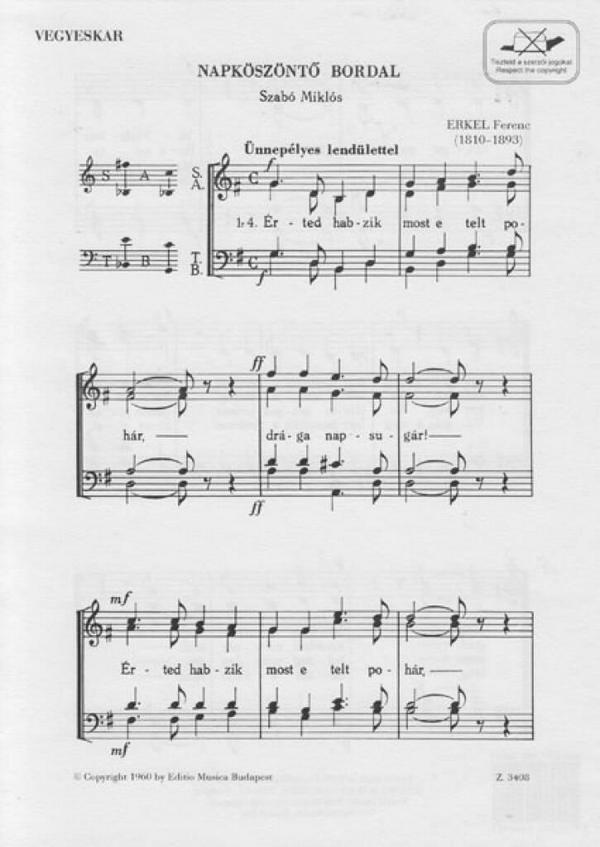 Erkel Ferenc Napköszöntö bordal&nbsp;&nbsp;&nbsp;&nbsp;Mixed Voices